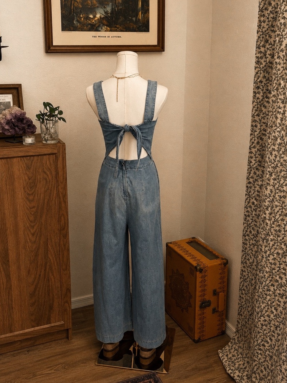 Madewell Wide Leg Denim Jumpsuit Open Back Tie Back 100% Cotton Size